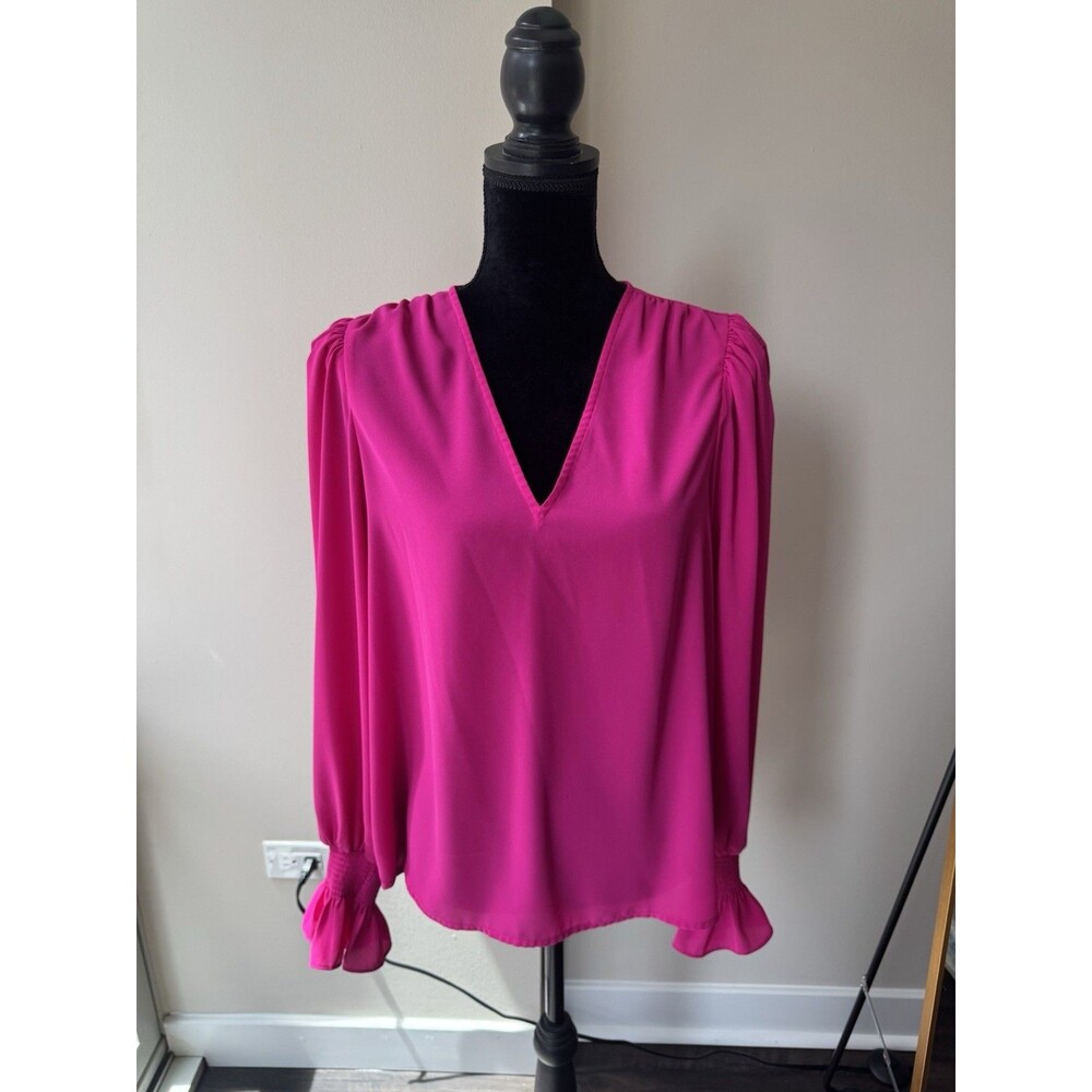 Express Bright Pink Long Sleeve V-Neck Blouse Size Large NEW!
